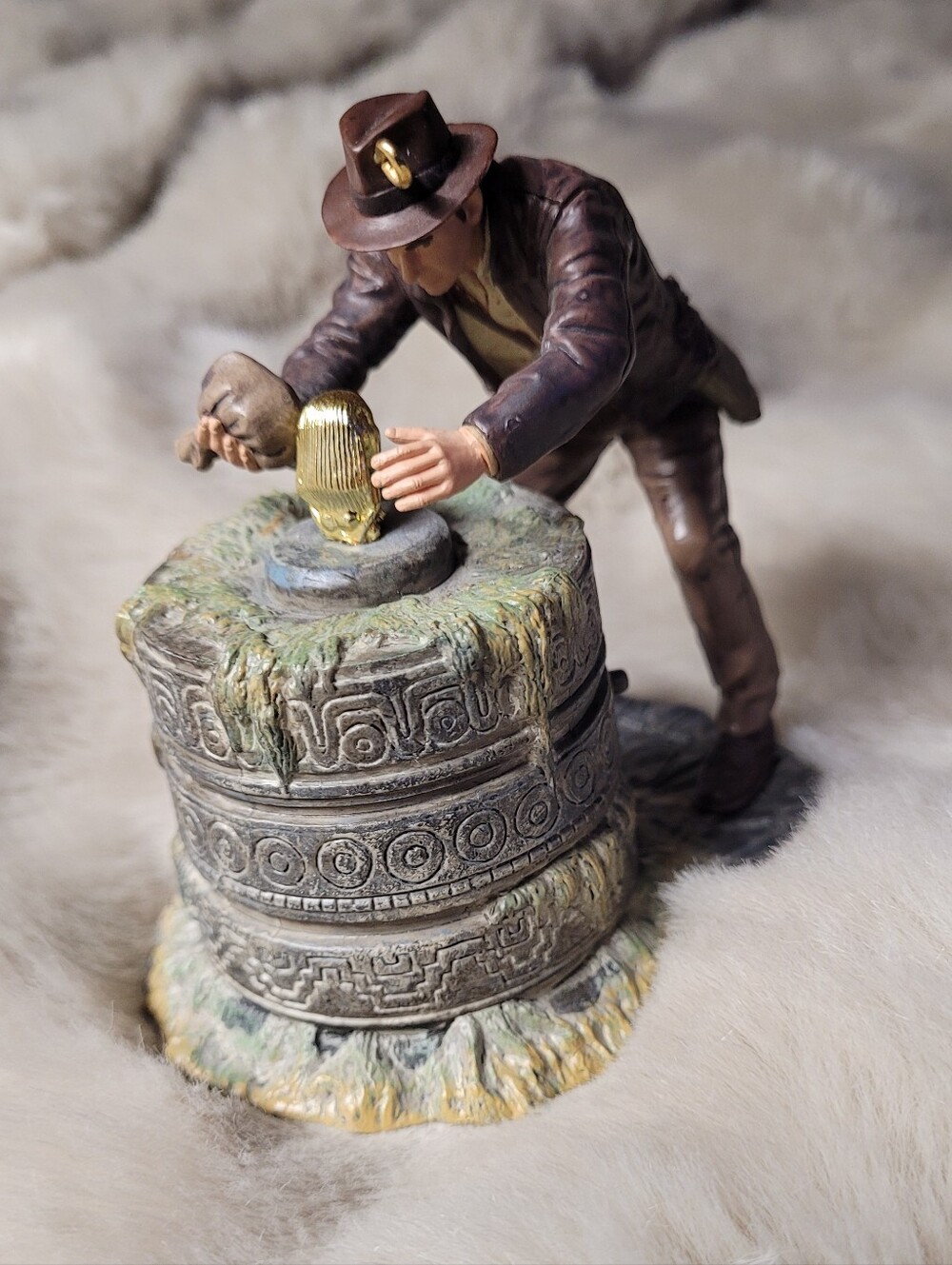 Decorative Adventurer Figurine with Stone Pedestal - Brown and Gold Indiana Jone